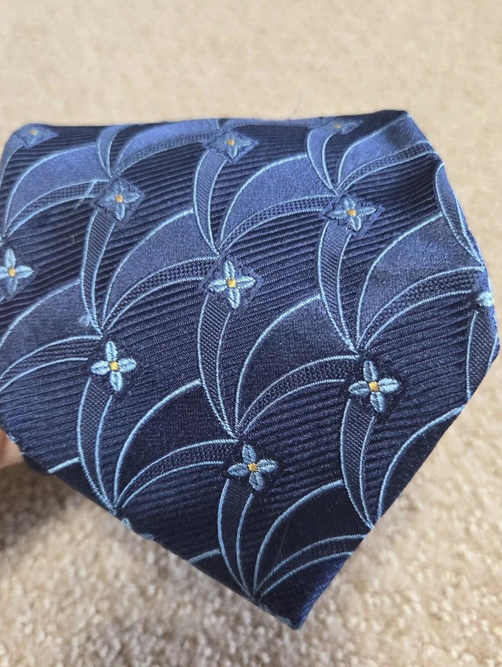 Villa Bolgheri Italia Blue Floral Print Mens Tie Silk Designer Luxury 62in Long